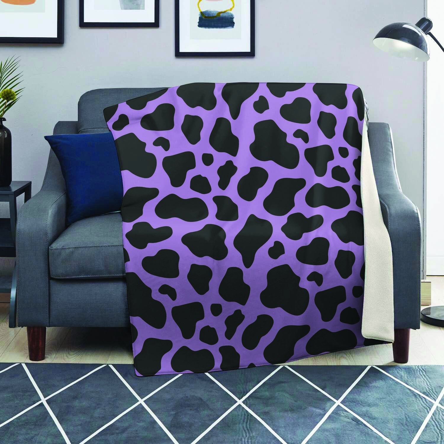 Black And Purple Cow Print Blanket-grizzshop