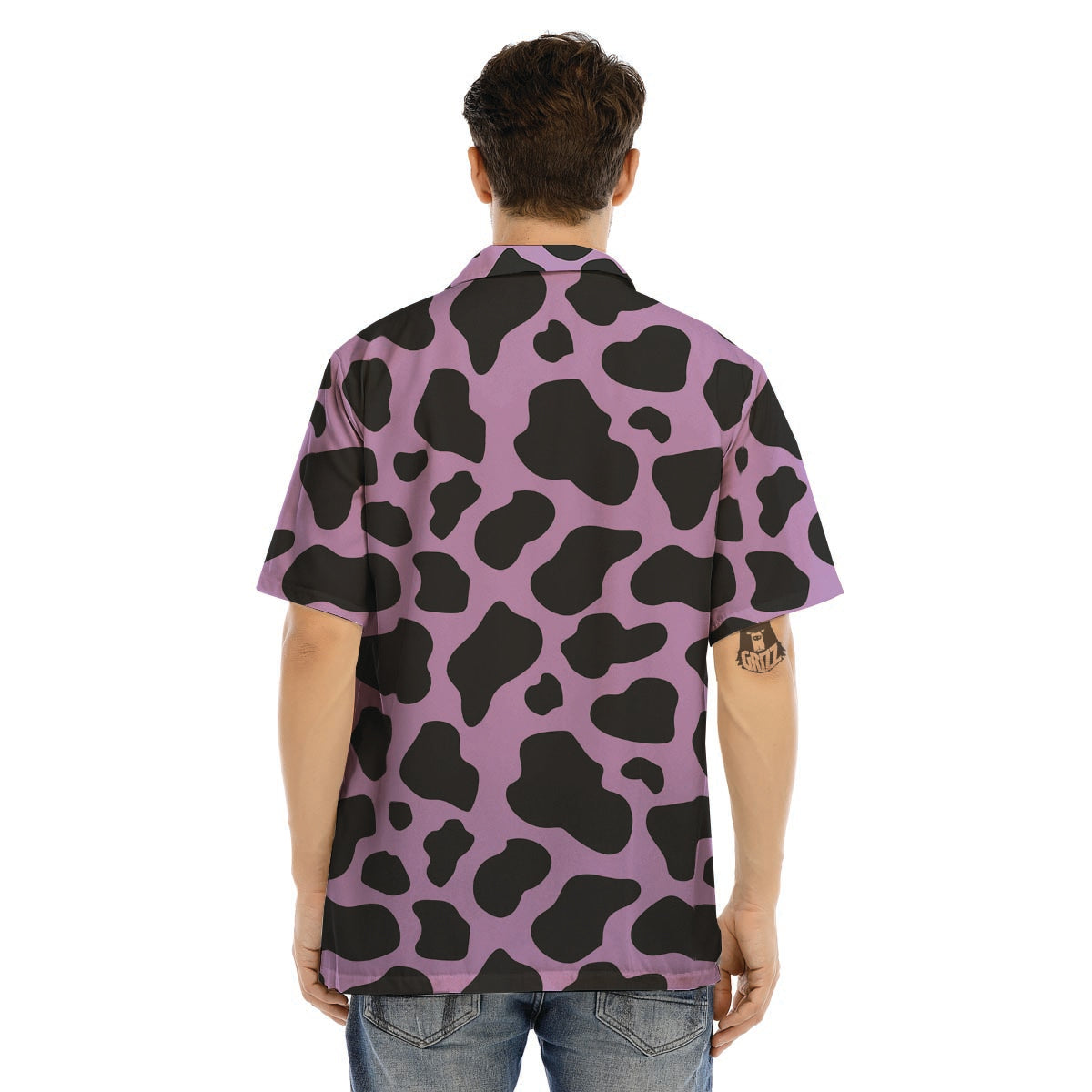 Black And Purple Cow Print Men’s Hawaiian Shirt-grizzshop