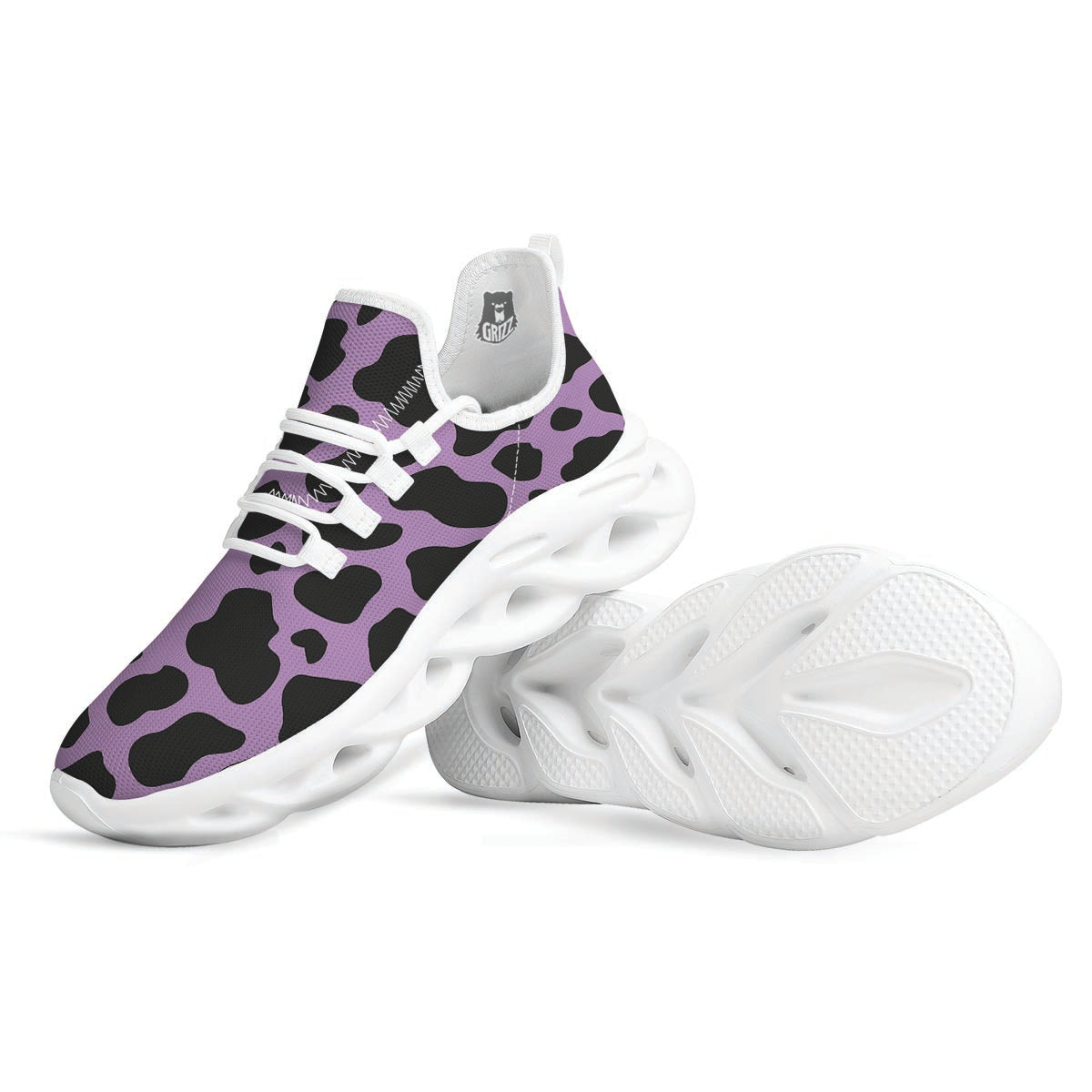 Black And Purple Cow Print White Running Shoes-grizzshop