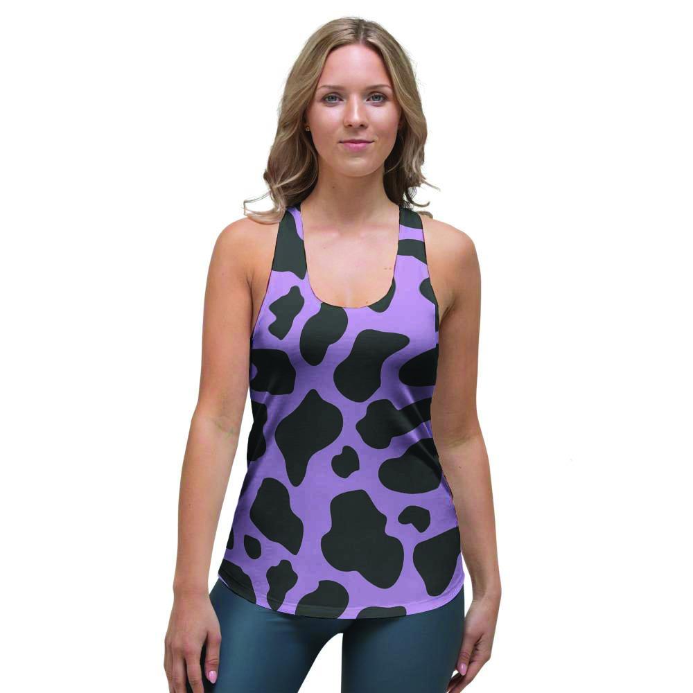 Black And Purple Cow Print Women's Racerback Tank Top-grizzshop
