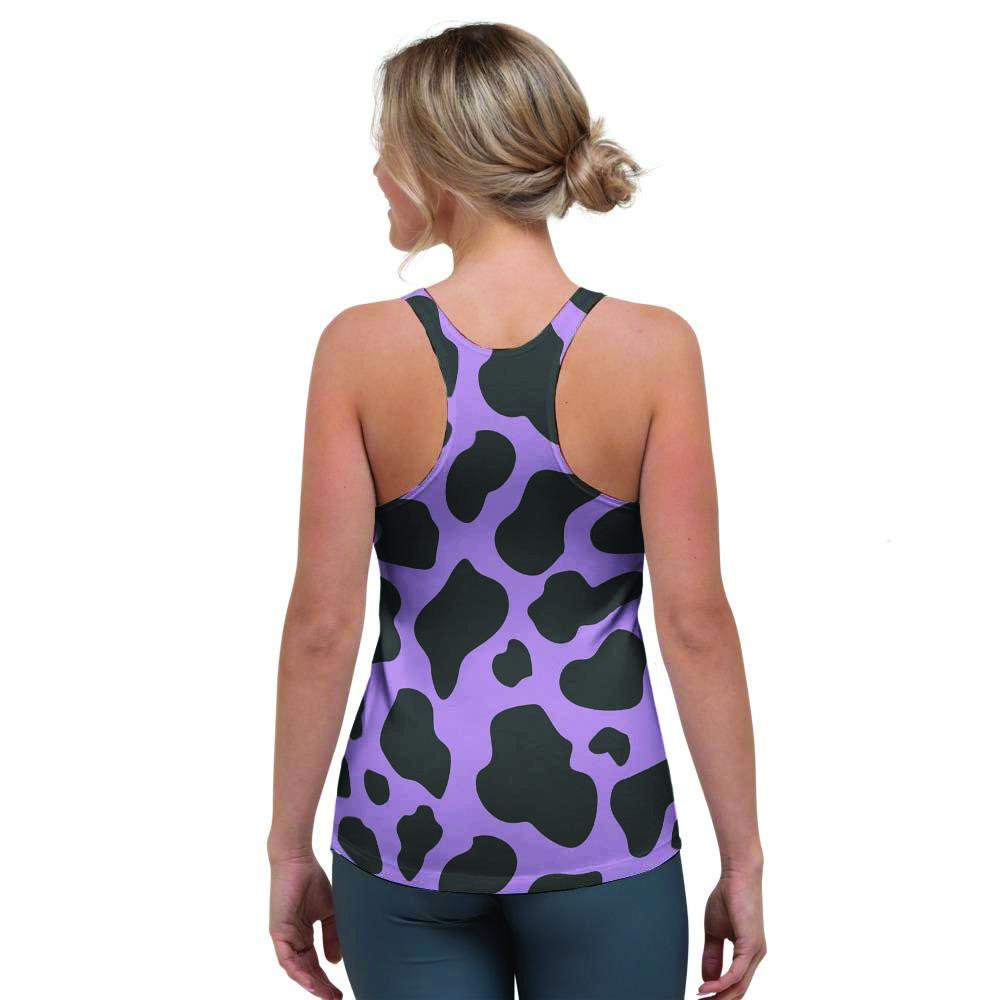 Black And Purple Cow Print Women's Racerback Tank Top-grizzshop