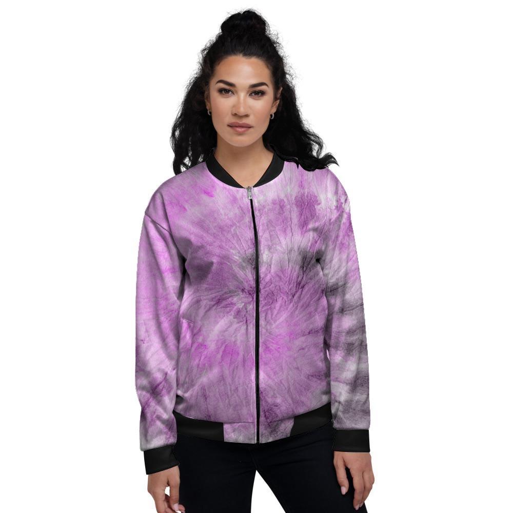 Black And Purple Tie Dye Women's Bomber Jacket-grizzshop