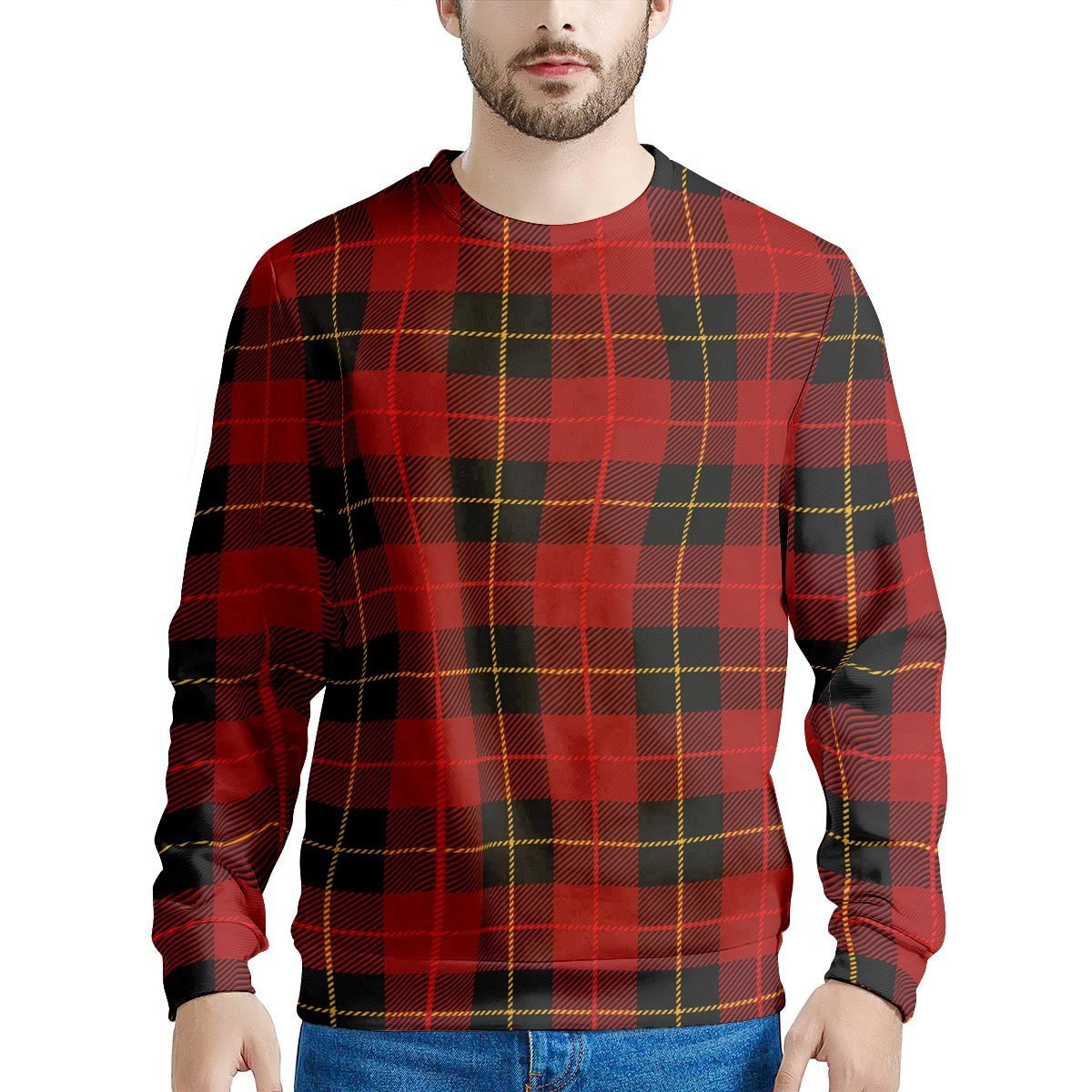 Black And Red Plaid Tartan Men's Sweatshirt-grizzshop