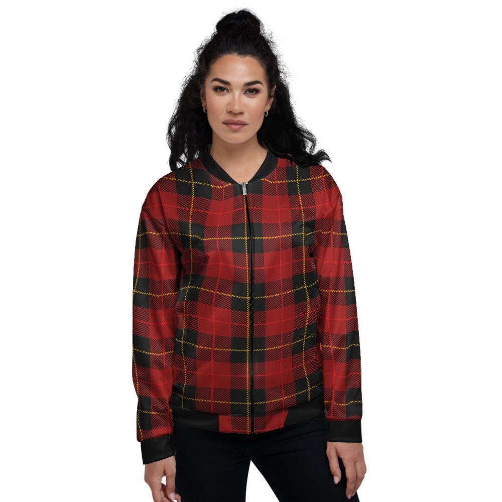 Black And Red Plaid Tartan Women's Bomber Jacket-grizzshop