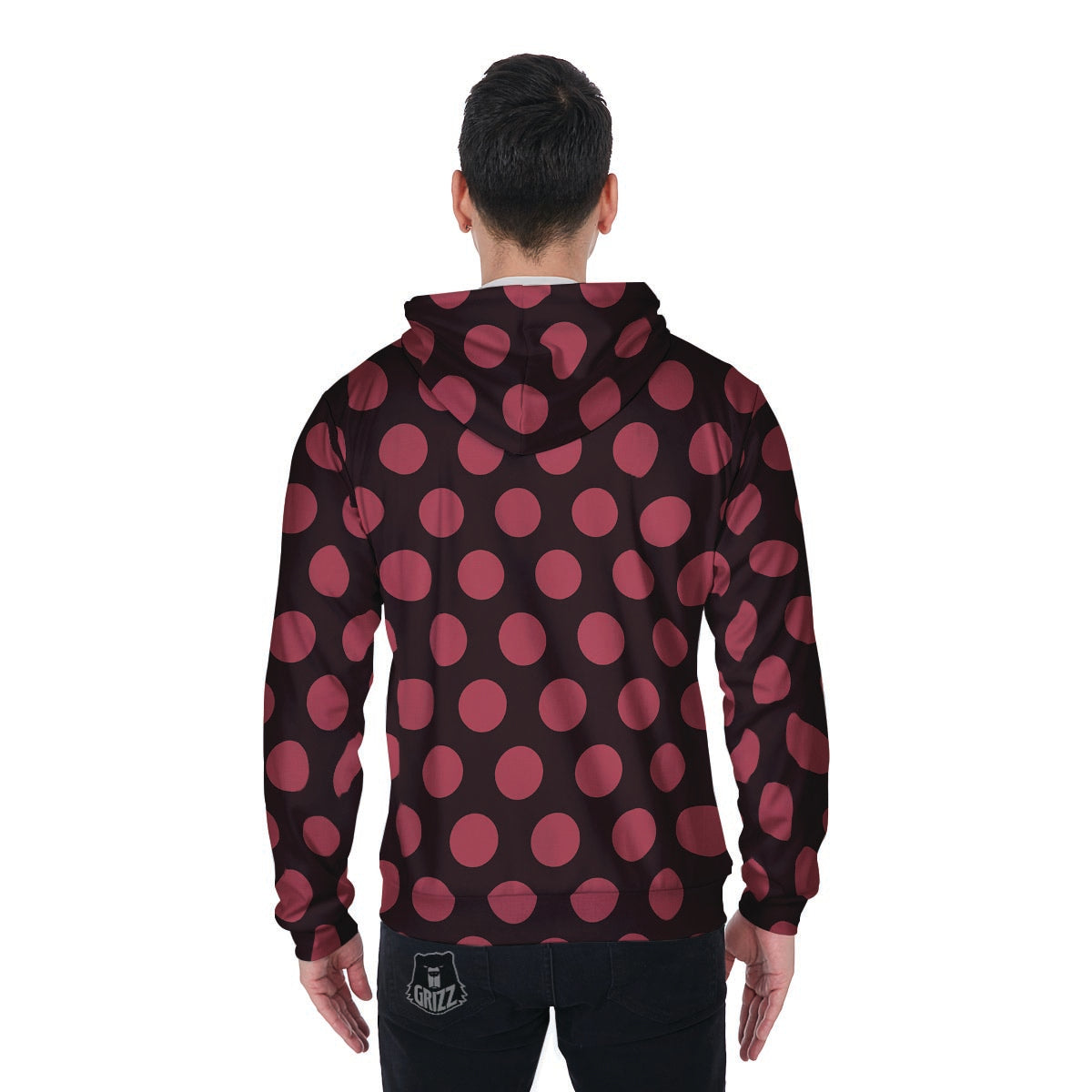 Black And Red Polka Dot Men's Zip Up Hoodie-grizzshop