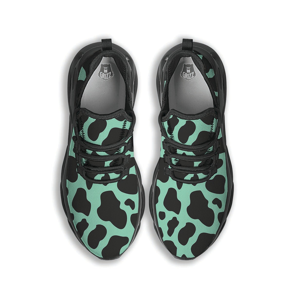 Black And Teal Cow Print Black Running Shoes-grizzshop