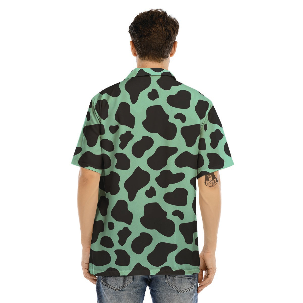 Black And Teal Cow Print Men’s Hawaiian Shirt-grizzshop