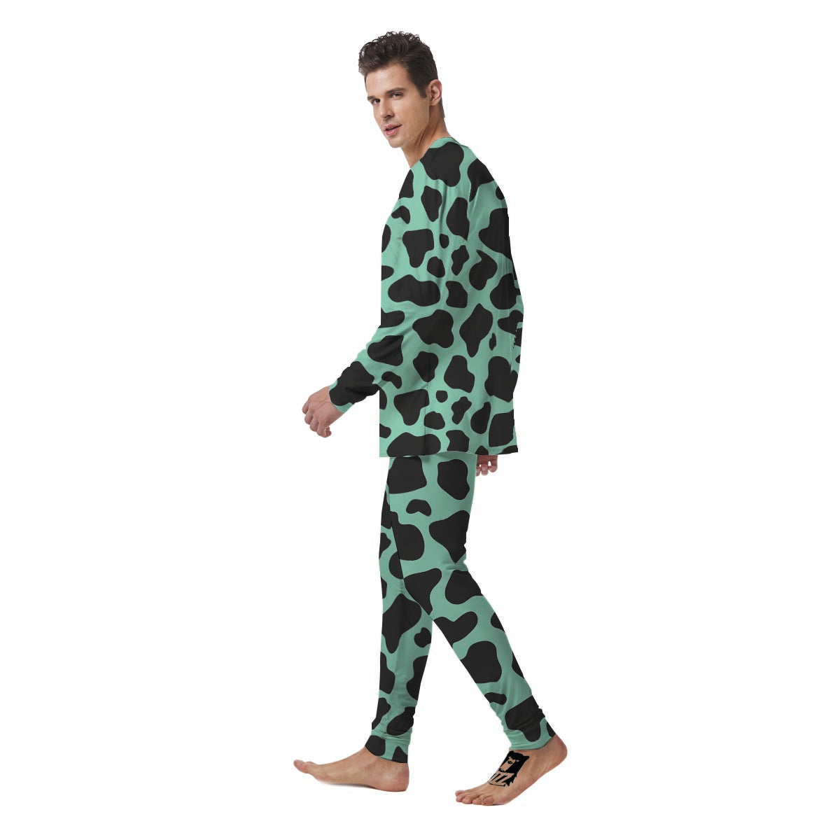 Black And Teal Cow Print Men's Pajamas-grizzshop