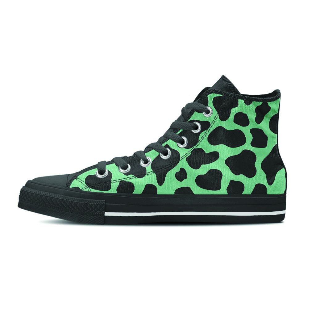 Black And Teal Cow Print Women's High Top Shoes-grizzshop