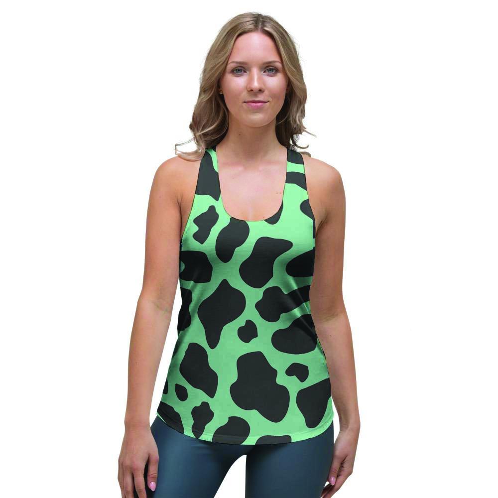Black And Teal Cow Print Women's Racerback Tank Top-grizzshop