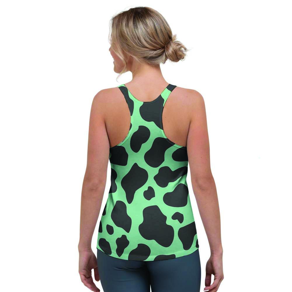 Black And Teal Cow Print Women's Racerback Tank Top-grizzshop