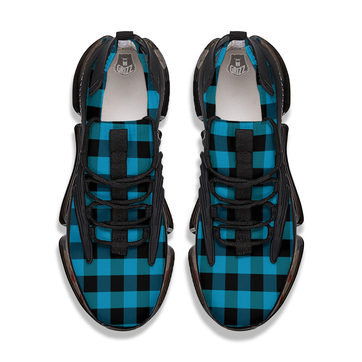 Black And Turquoise Check Print Pattern Black Gym Shoes-grizzshop