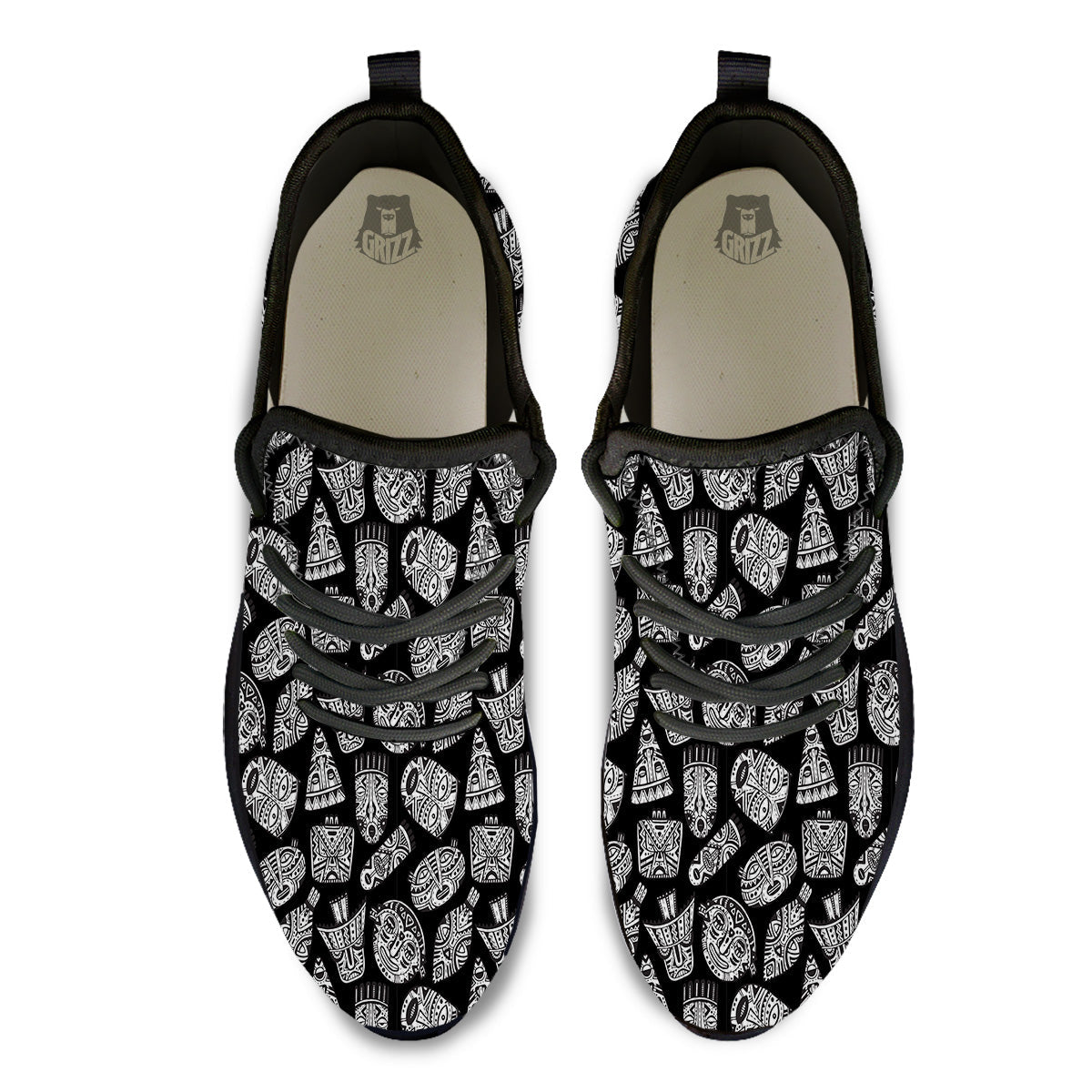 Black And White African Fancy Masks Print Pattern Black Athletic Shoes-grizzshop