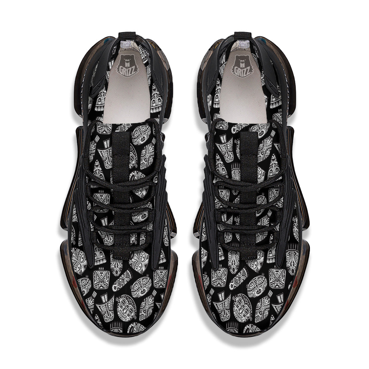 Black And White African Fancy Masks Print Pattern Black Gym Shoes-grizzshop
