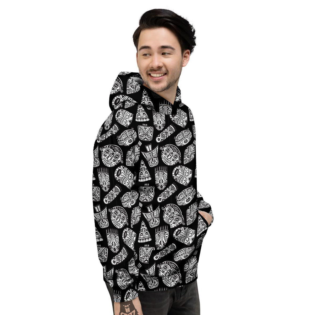 Black And White African Fancy Masks Print Pattern Men's Hoodie-grizzshop