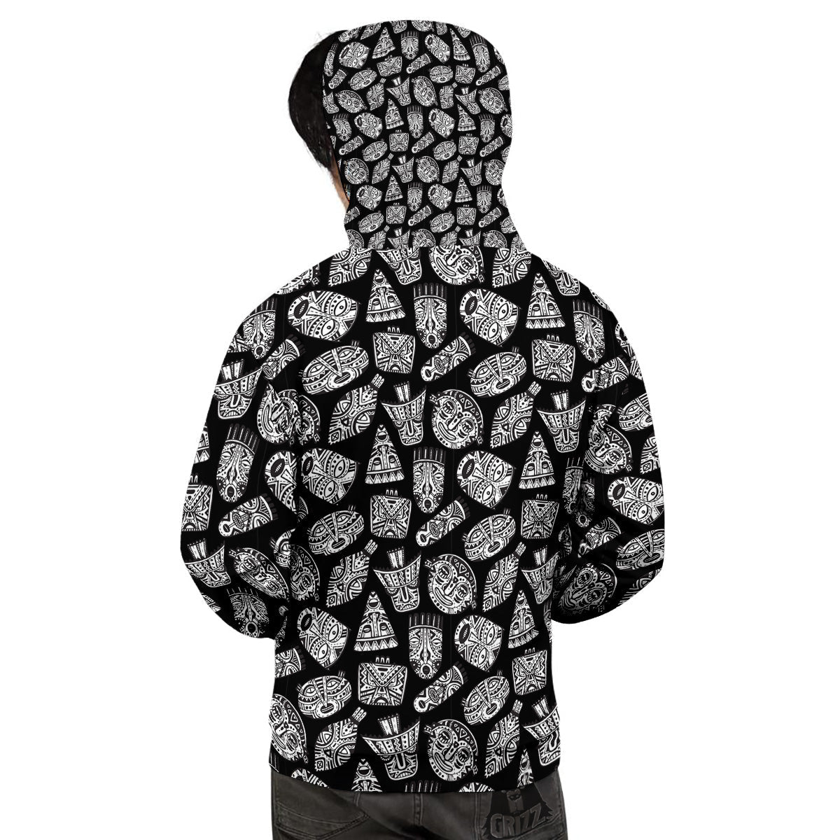 Black And White African Fancy Masks Print Pattern Men's Hoodie-grizzshop