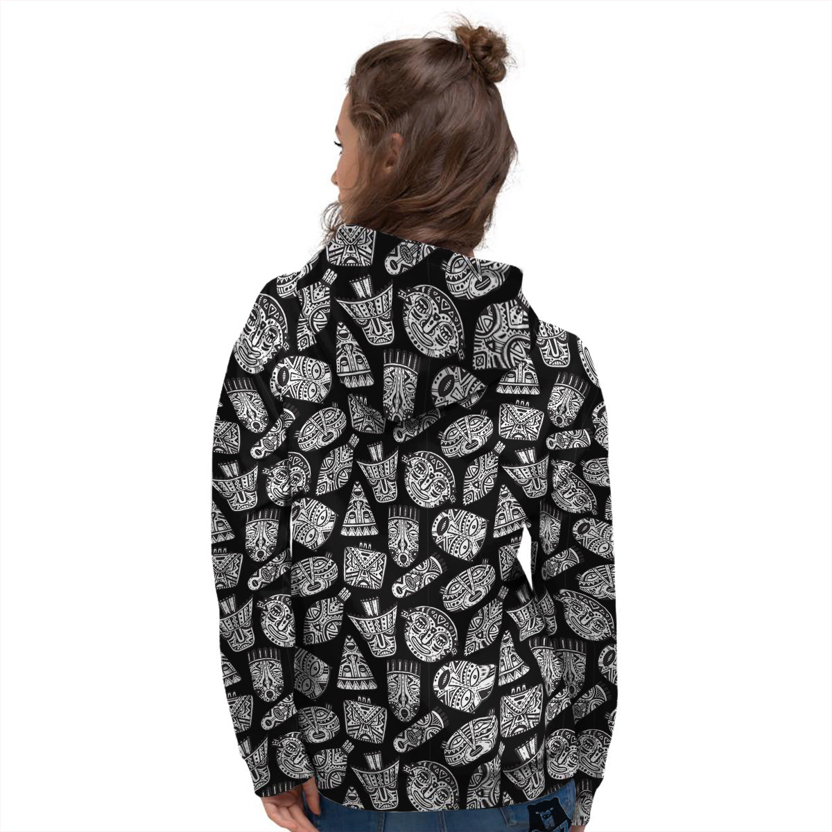 Black And White African Fancy Masks Print Pattern Women's Hoodie-grizzshop