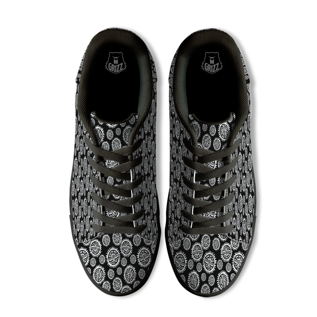 Black And White Aztec Mayan Eagle Print Pattern Black Low Top Sneakers-grizzshop