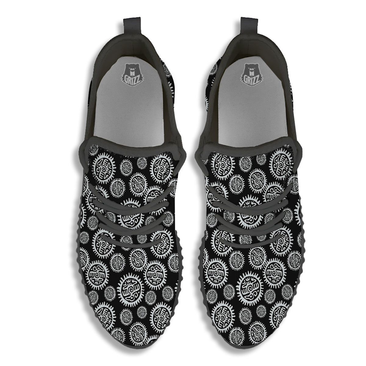 Black And White Aztec Mayan Eagle Print Pattern Black Walking Shoes-grizzshop