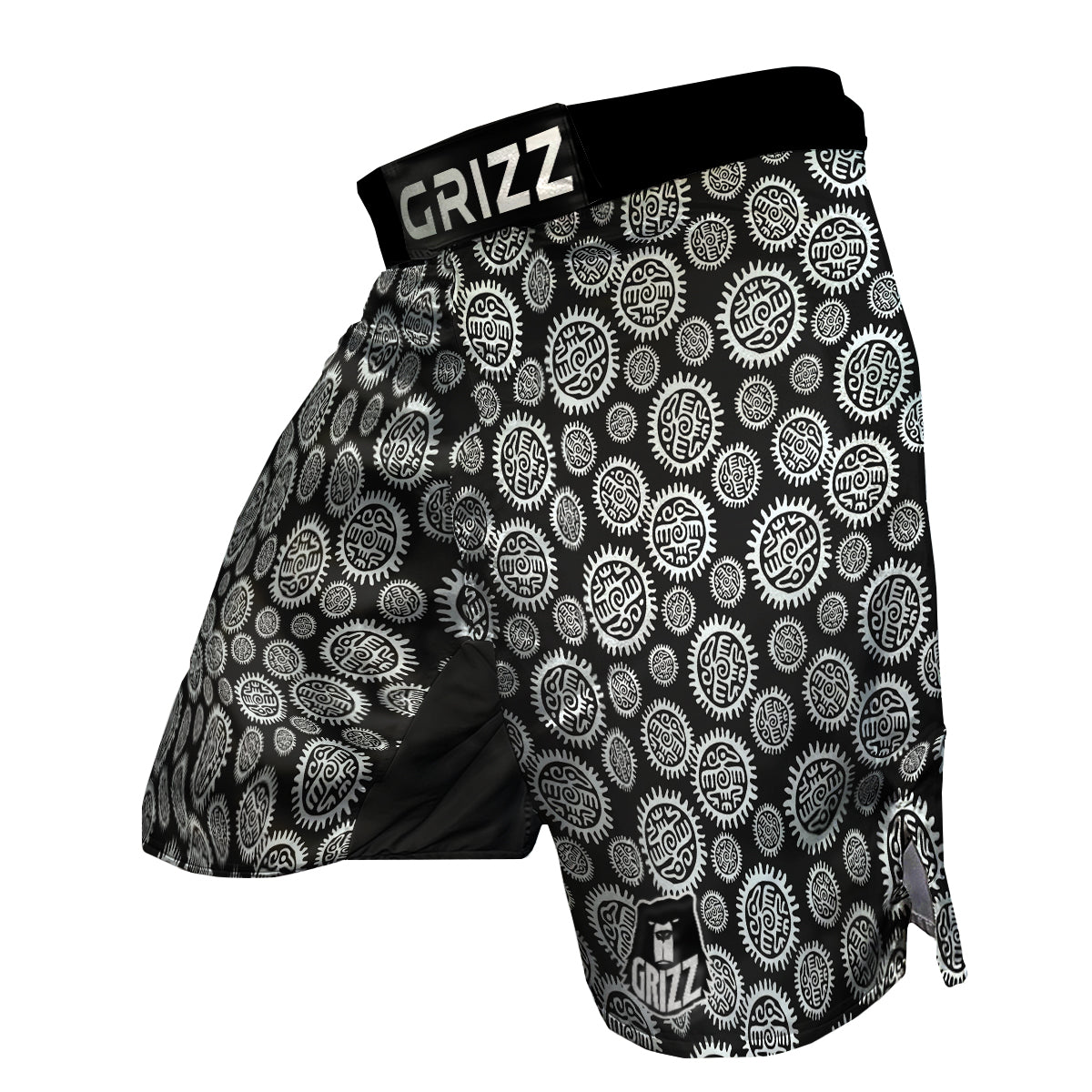Black And White Aztec Mayan Eagle Print Pattern MMA Shorts-grizzshop