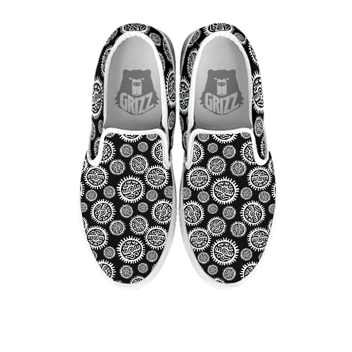 Black And White Aztec Mayan Eagle Print Pattern White Slip On Shoes-grizzshop