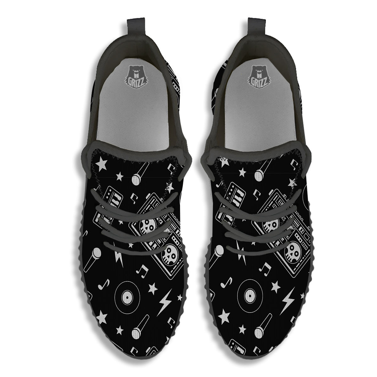 Black And White Boombox Print Pattern Black Walking Shoes-grizzshop