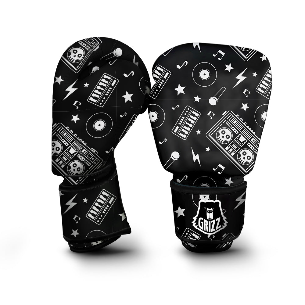 Black And White Boombox Print Pattern Boxing Gloves-grizzshop