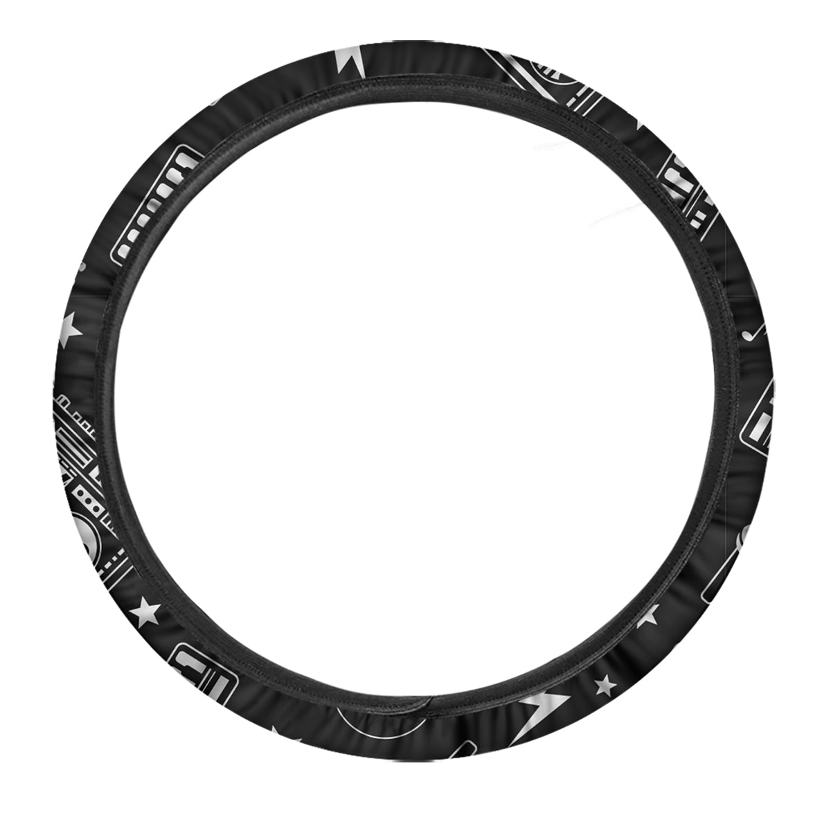 Black And White Boombox Print Pattern Car Steering Wheel Cover-grizzshop