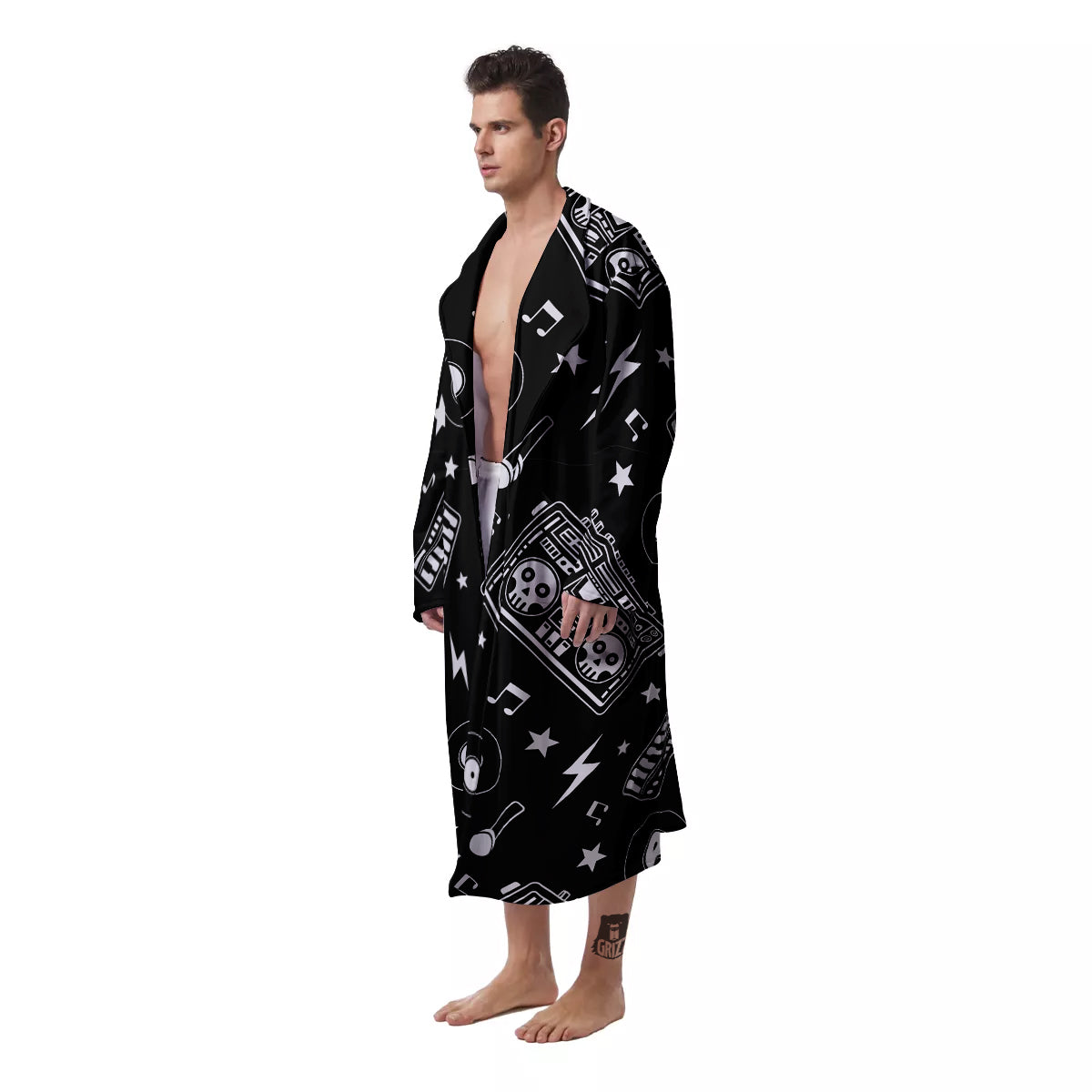 Black And White Boombox Print Pattern Men's Robe-grizzshop