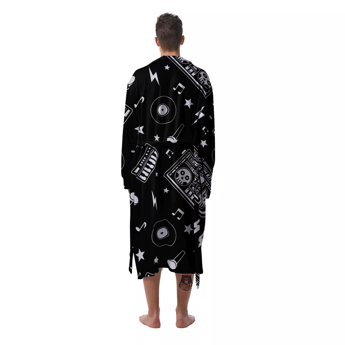 Black And White Boombox Print Pattern Men's Robe-grizzshop