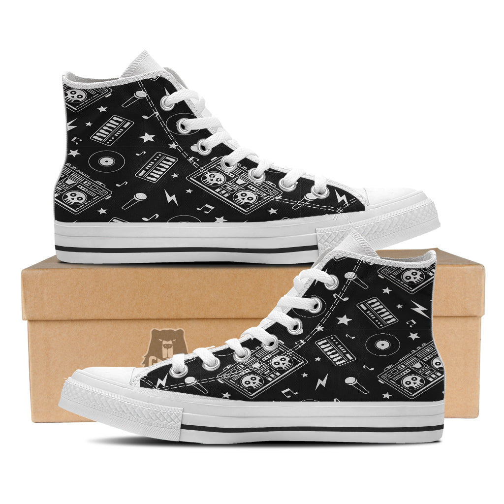 Black And White Boombox Print Pattern White High Top Shoes-grizzshop