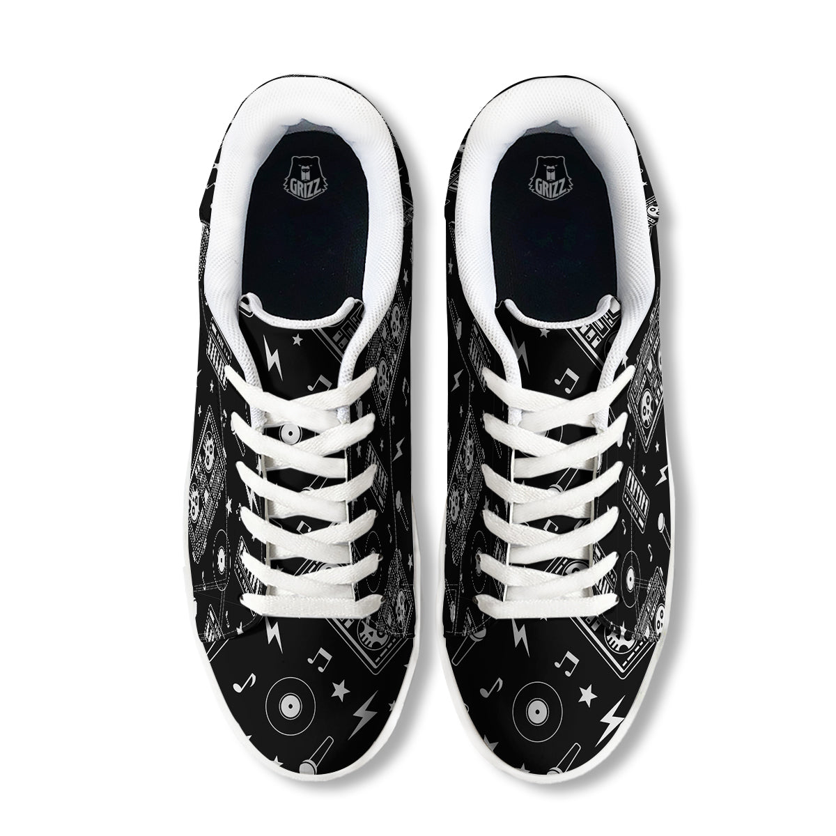 Black And White Boombox Print Pattern White Low Top Sneakers-grizzshop