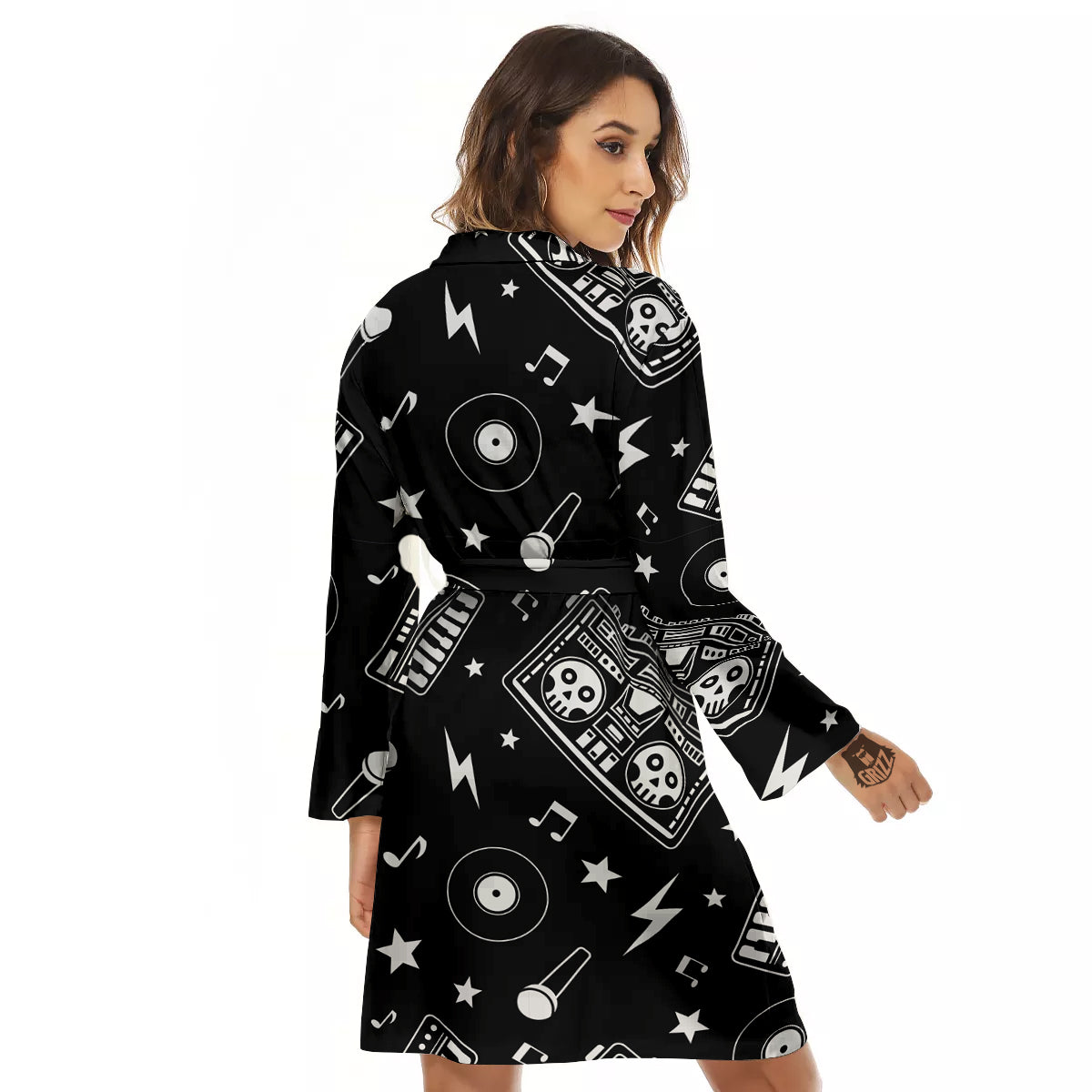 Black And White Boombox Print Pattern Women's Robe-grizzshop