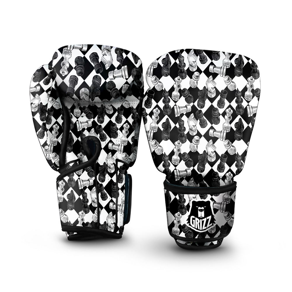 Black And White Chessboard Print Pattern Boxing Gloves-grizzshop