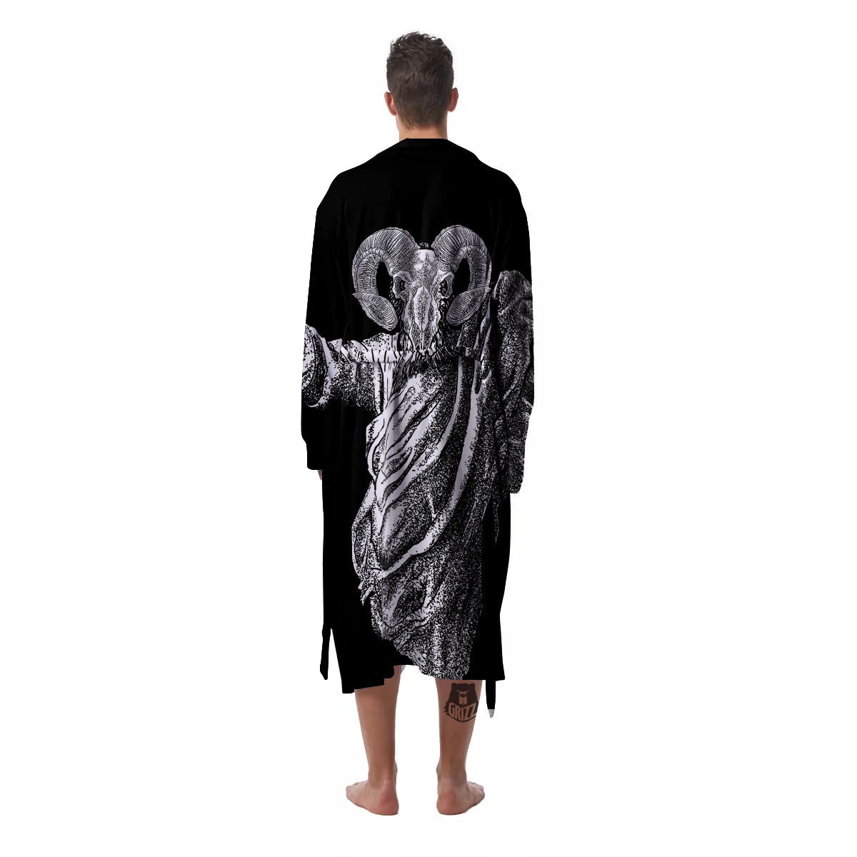 Black And White Demon Goat Print Men's Robe-grizzshop