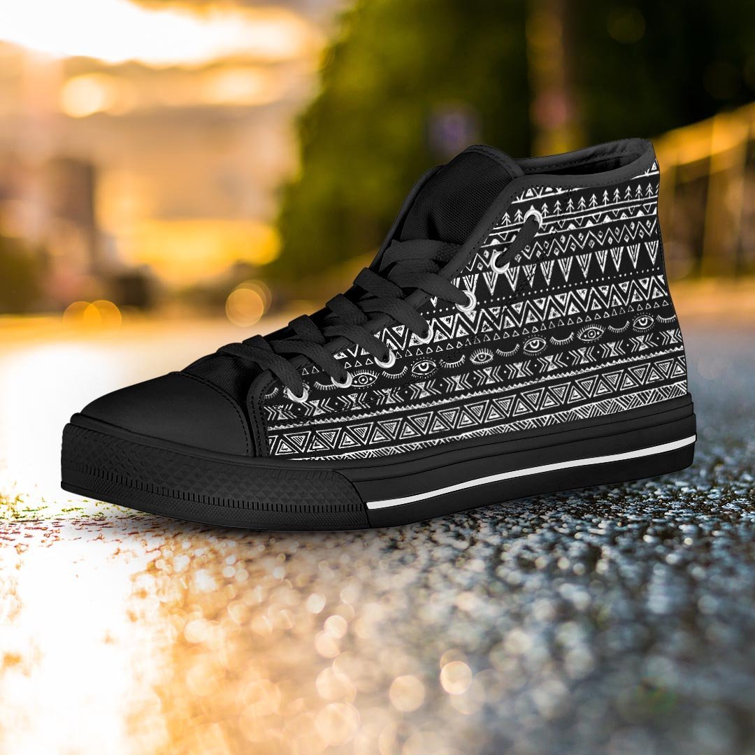 Black And White Doodle Tribal Aztec Print Women's High Top Shoes-grizzshop