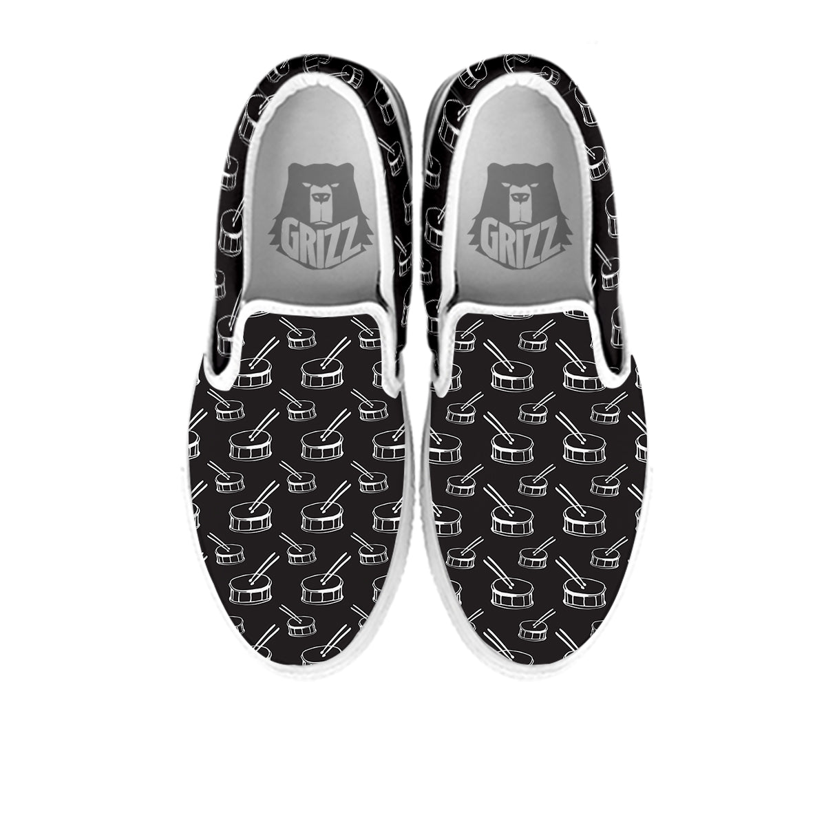 Black And White Drum Print Pattern White Slip On Shoes-grizzshop
