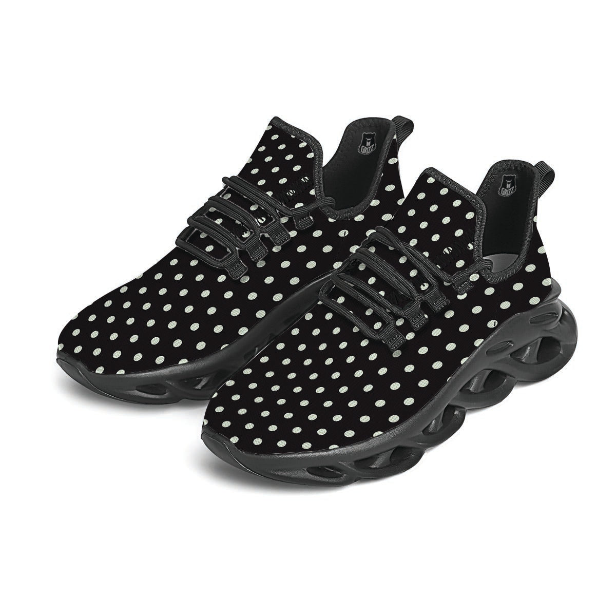 Black And White Polka Dot Black Running Shoes-grizzshop