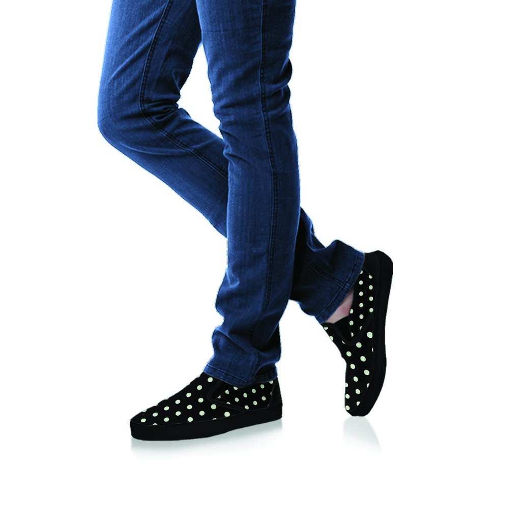 Black And White Polka Dot Men's Slip On Sneakers-grizzshop