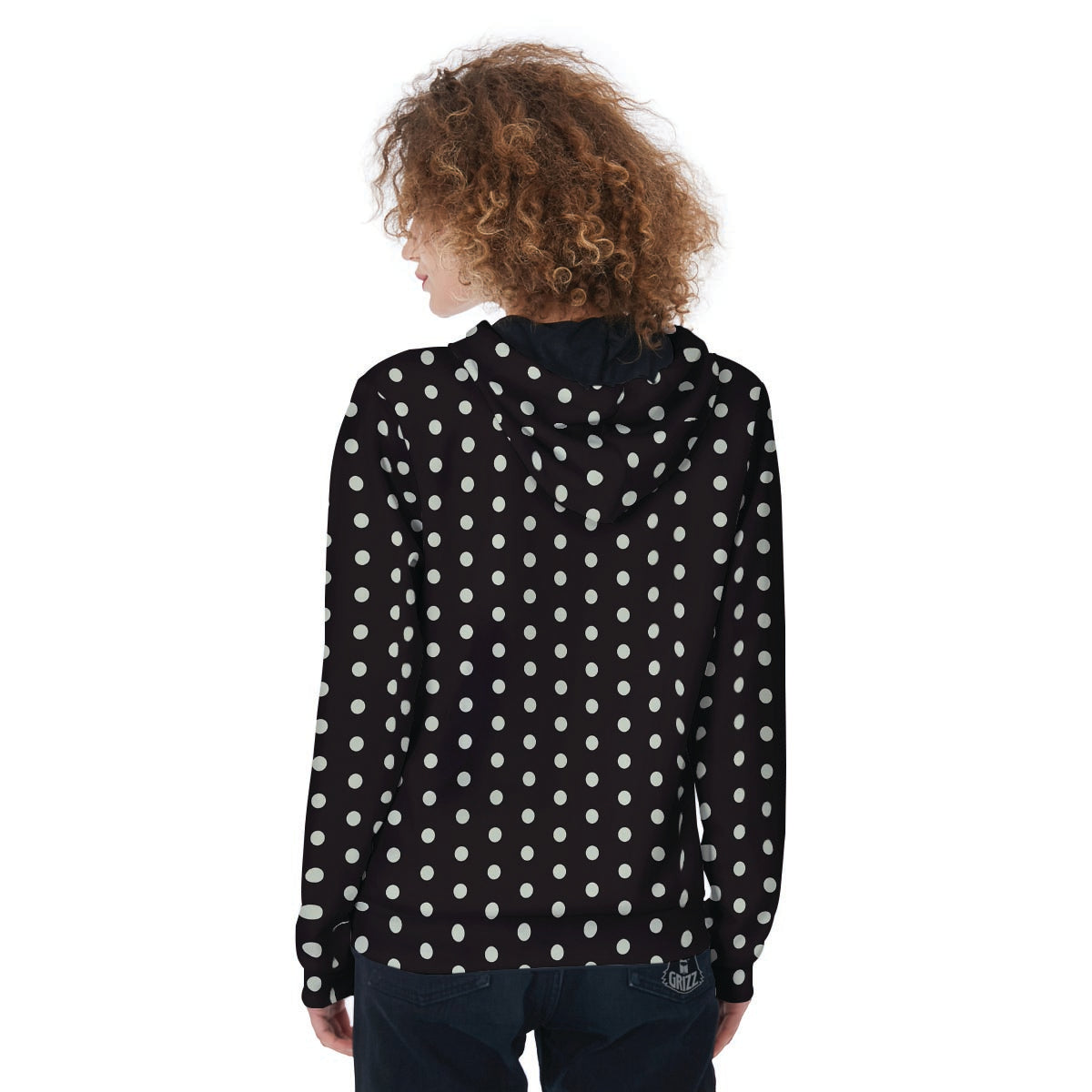 Black And White Polka Dot Women's Zip Up Hoodie-grizzshop