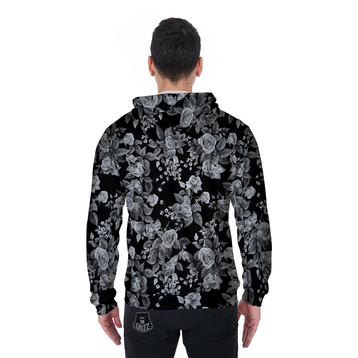 Black And White Rose Flower Men's Zip Up Hoodie-grizzshop