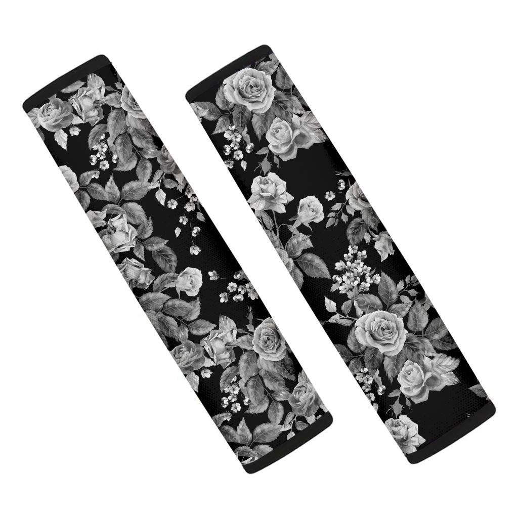 Black And White Rose Flower Seat Belt Cover-grizzshop