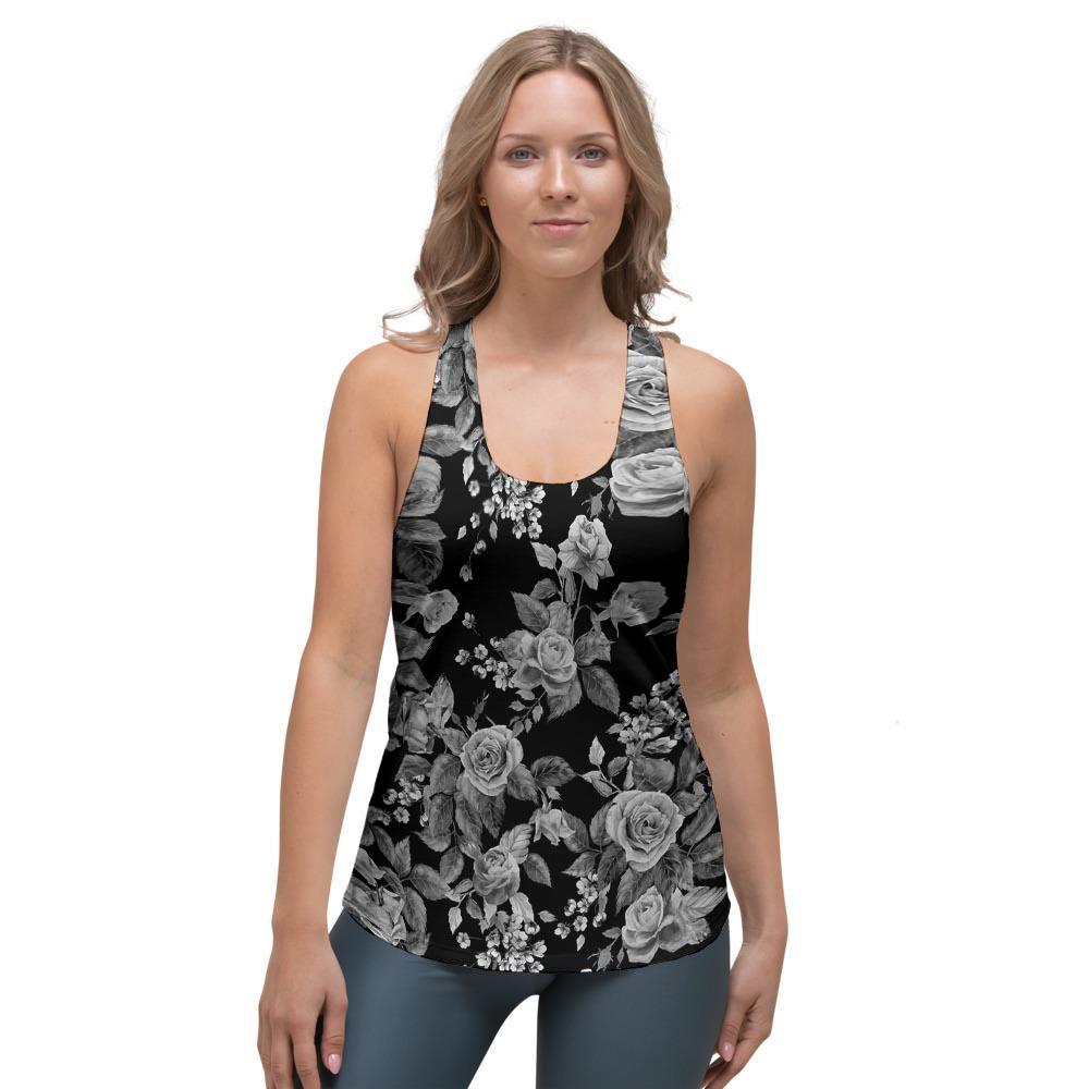 Black And White Rose Flower Women's Racerback Tank Top-grizzshop