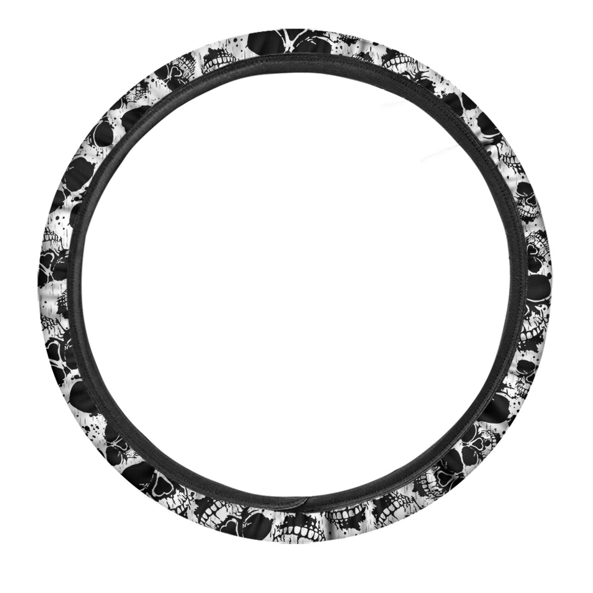Black And White Skull Grunge Print Pattern Car Steering Wheel Cover-grizzshop