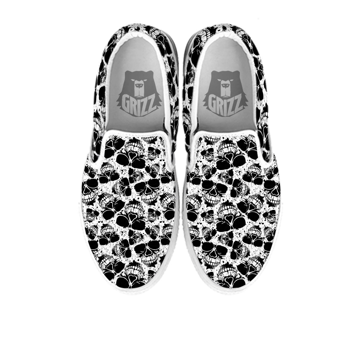 Black And White Skull Grunge Print Pattern White Slip On Shoes-grizzshop
