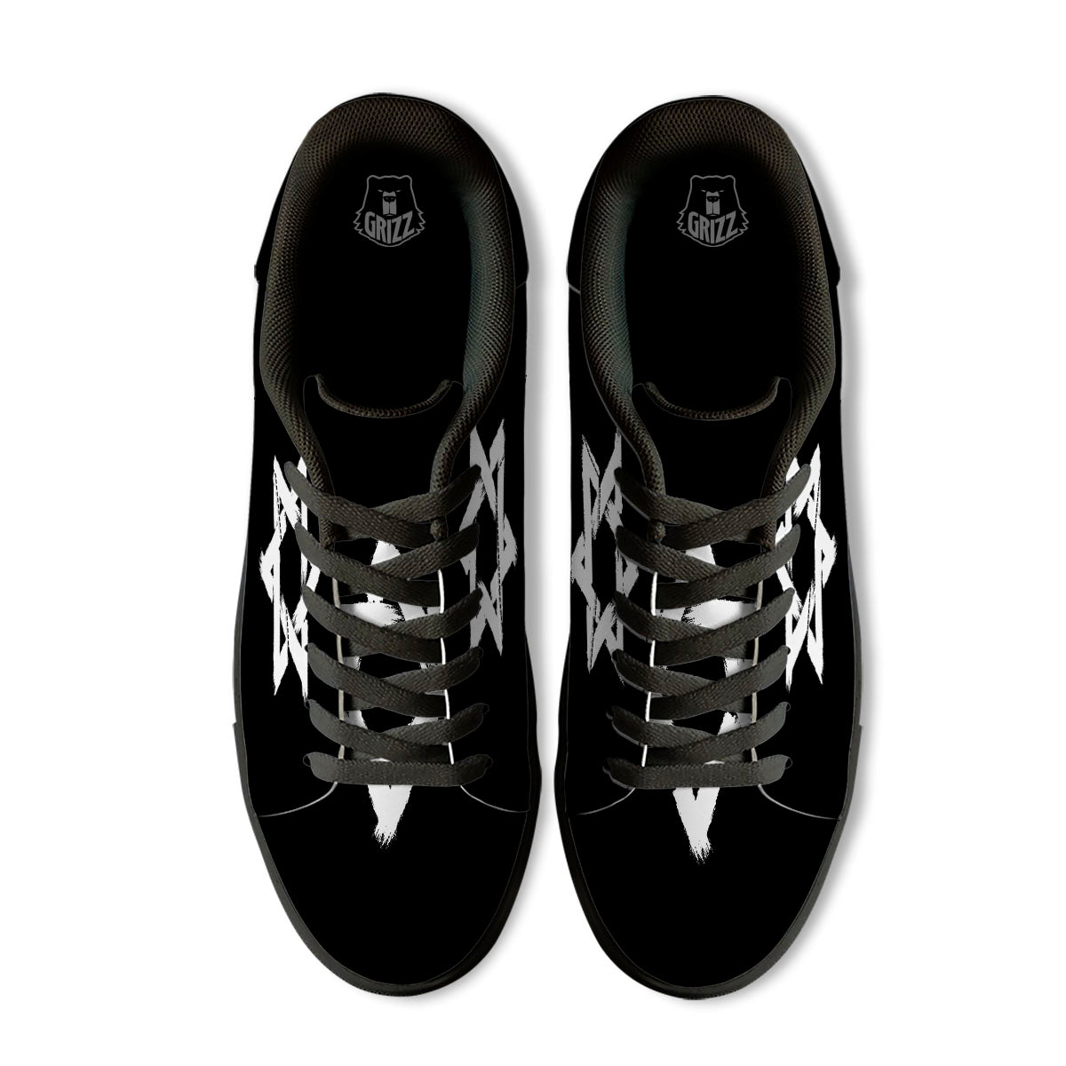 Black And White Star of David Print Black Low Top Sneakers-grizzshop
