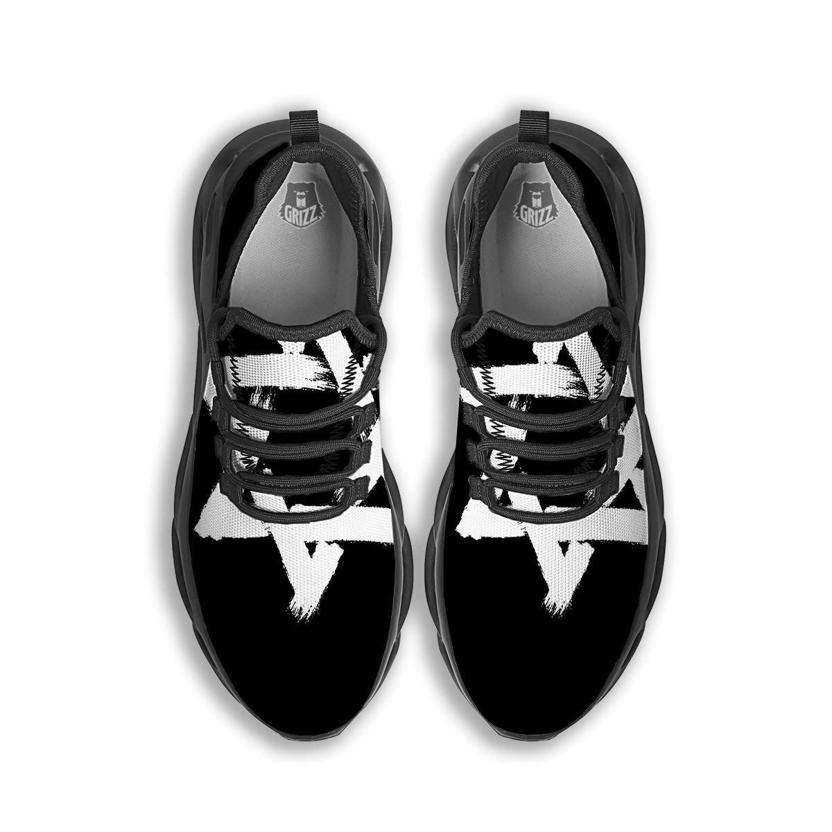Black And White Star of David Print Black Running Shoes-grizzshop