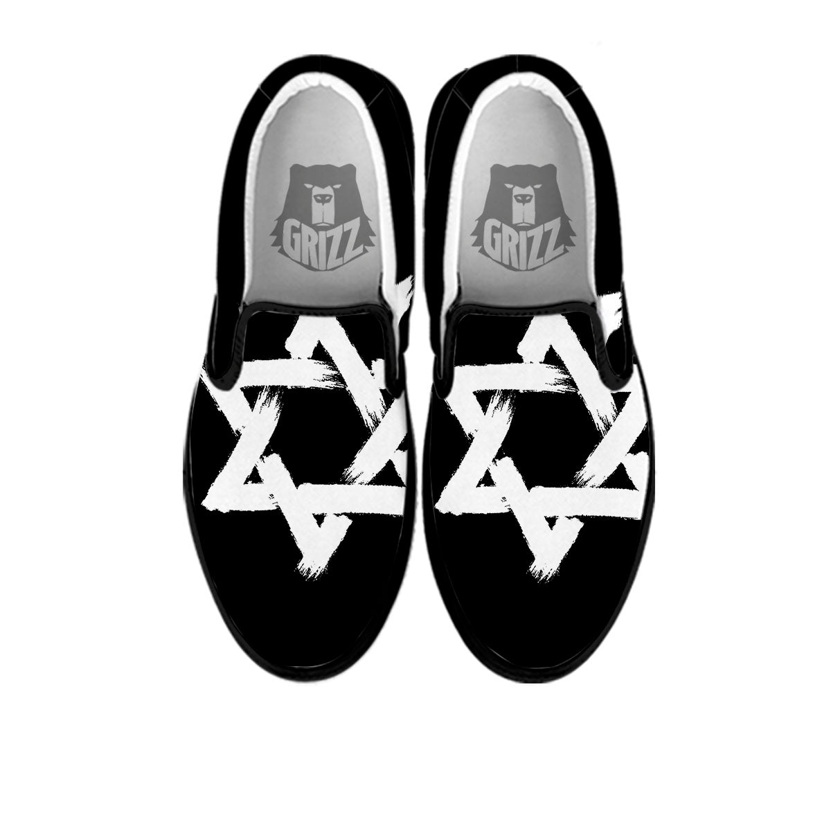 Black And White Star of David Print Black Slip On Shoes-grizzshop