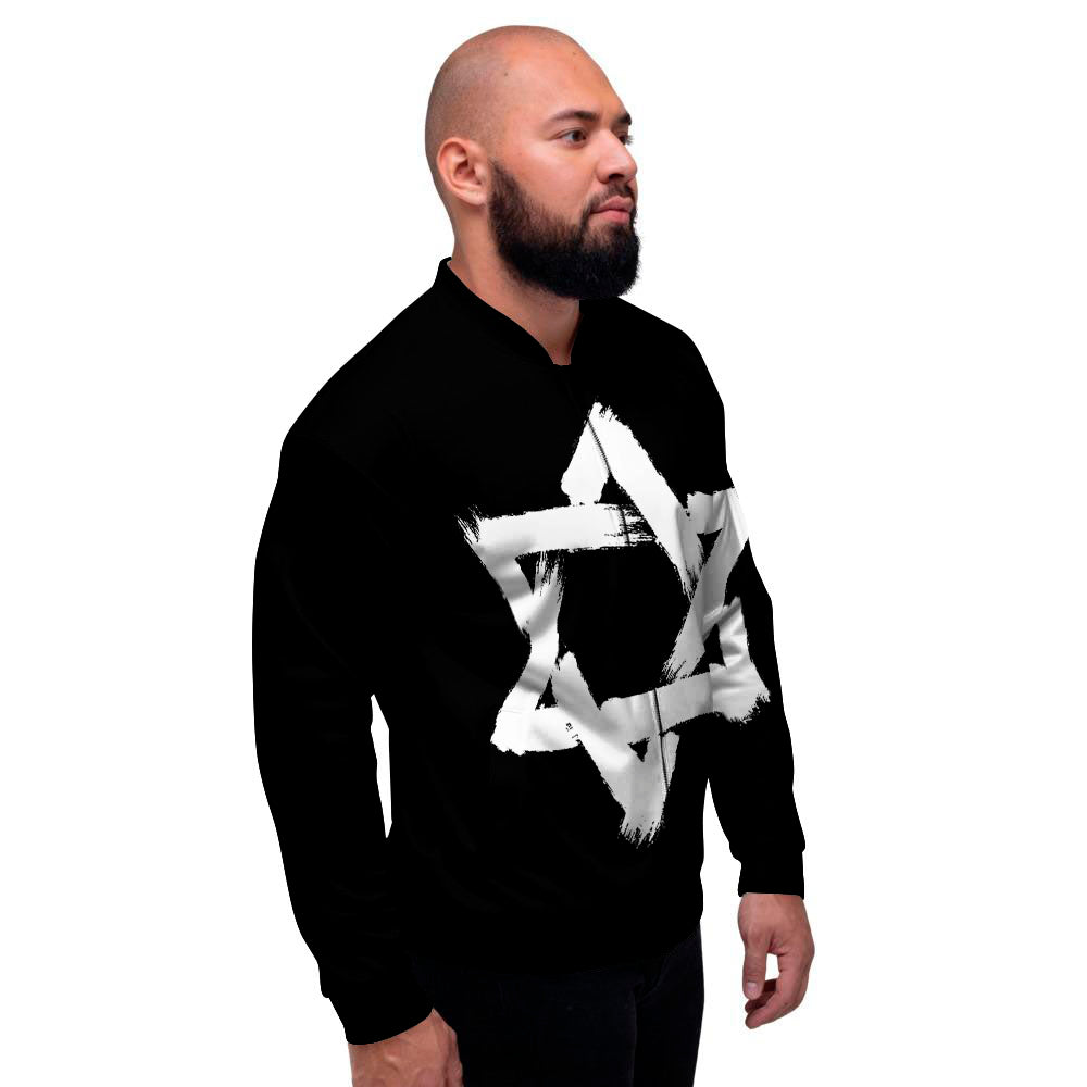 Black And White Star of David Print Men's Bomber Jacket-grizzshop