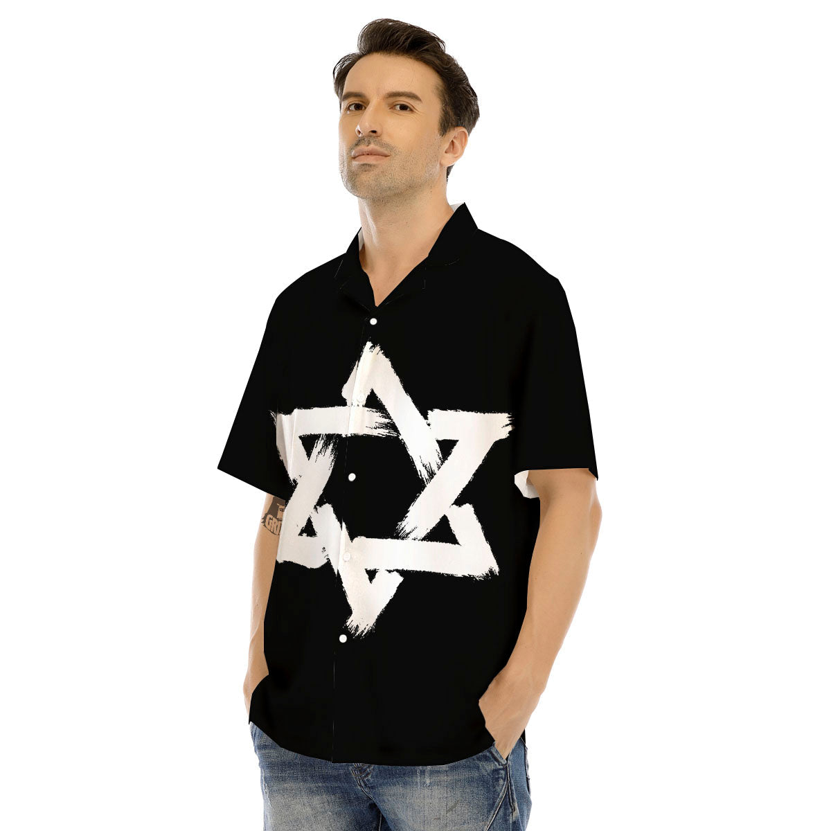 Black And White Star of David Print Men's Hawaiian Shirt-grizzshop